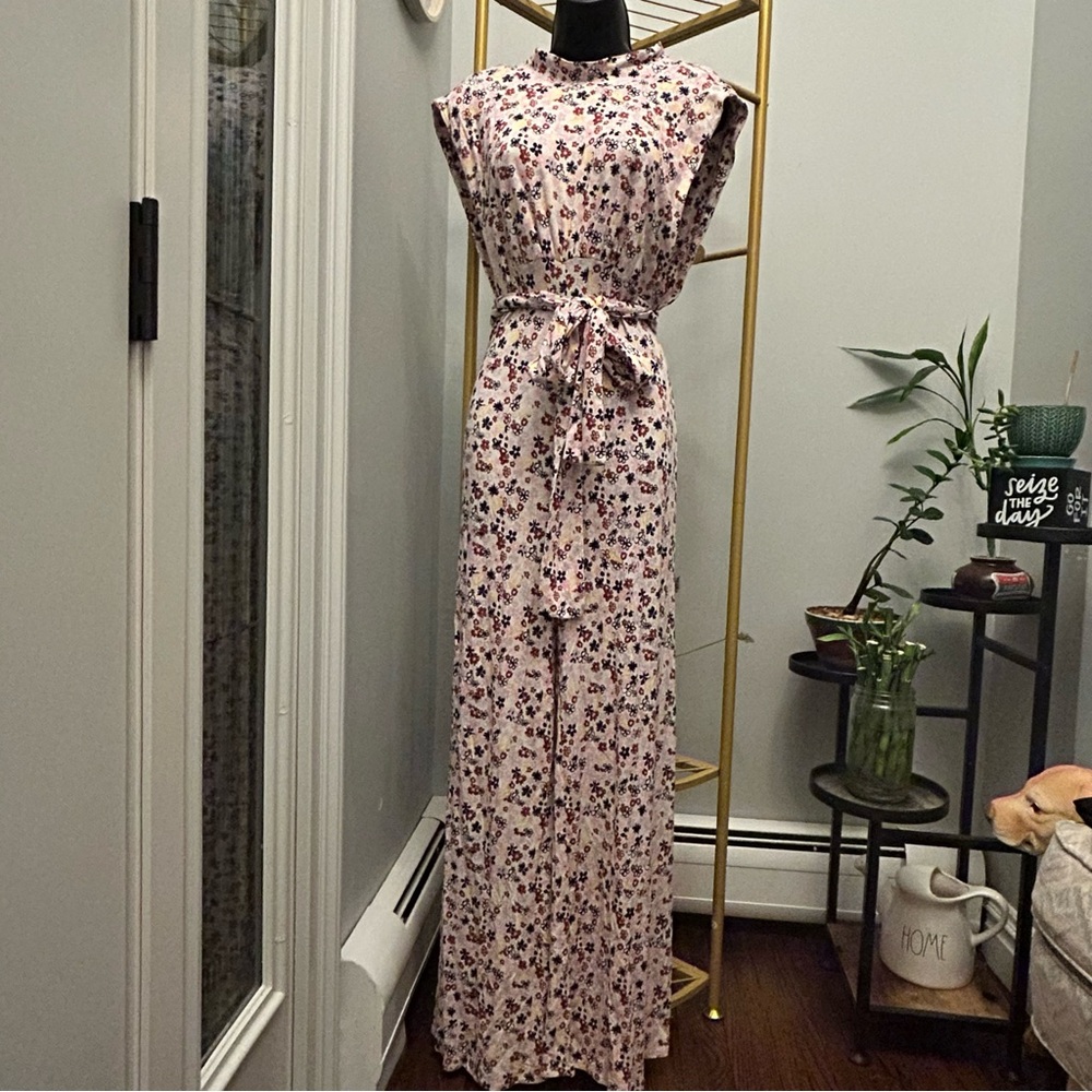 Free People bohemian Vibe Check One Piece in Tea Ditsy Shell jumpsuit size M NEW - Picture 9 of 9